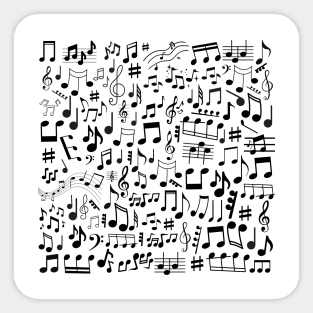 Random black music notes on white background Sticker